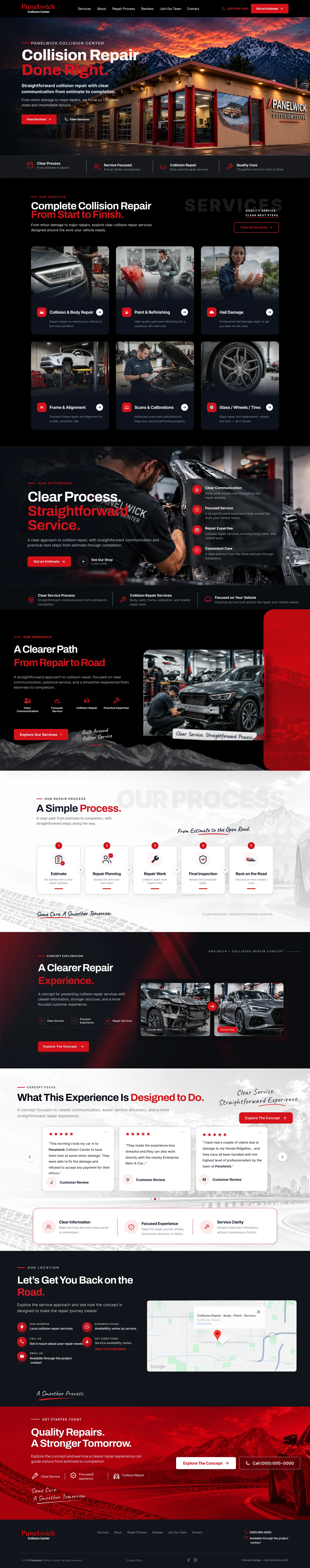 Redesign concept for a collision repair center, shown on a tablet
