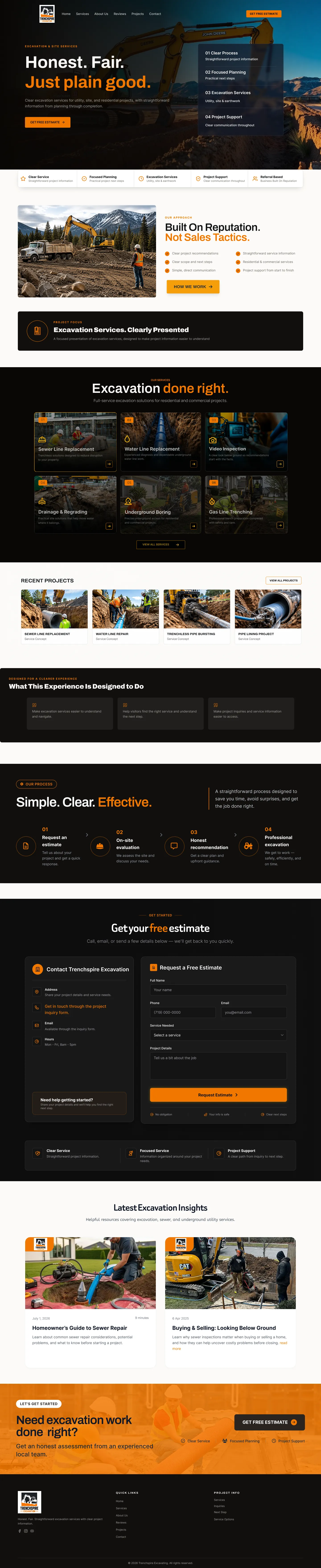 Trenchspire Excavation website redesign concept — full page